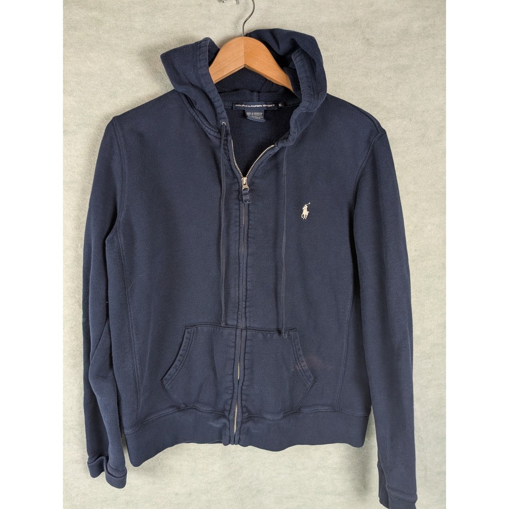 Vintage Polo Ralph Lauren Sport Full Zip Hoodie Navy Blue Preppy Women's Size XL